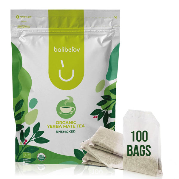 Bolsitas de té de yerba mate orgánicas de Balibetov - Sin fumar 100 bolsitas de té