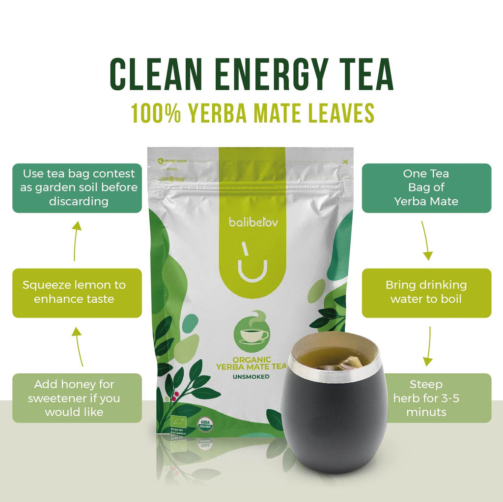 Organic Yerba Mate Tea Bags By Balibetov - Unsmoked 100 Tea Bags