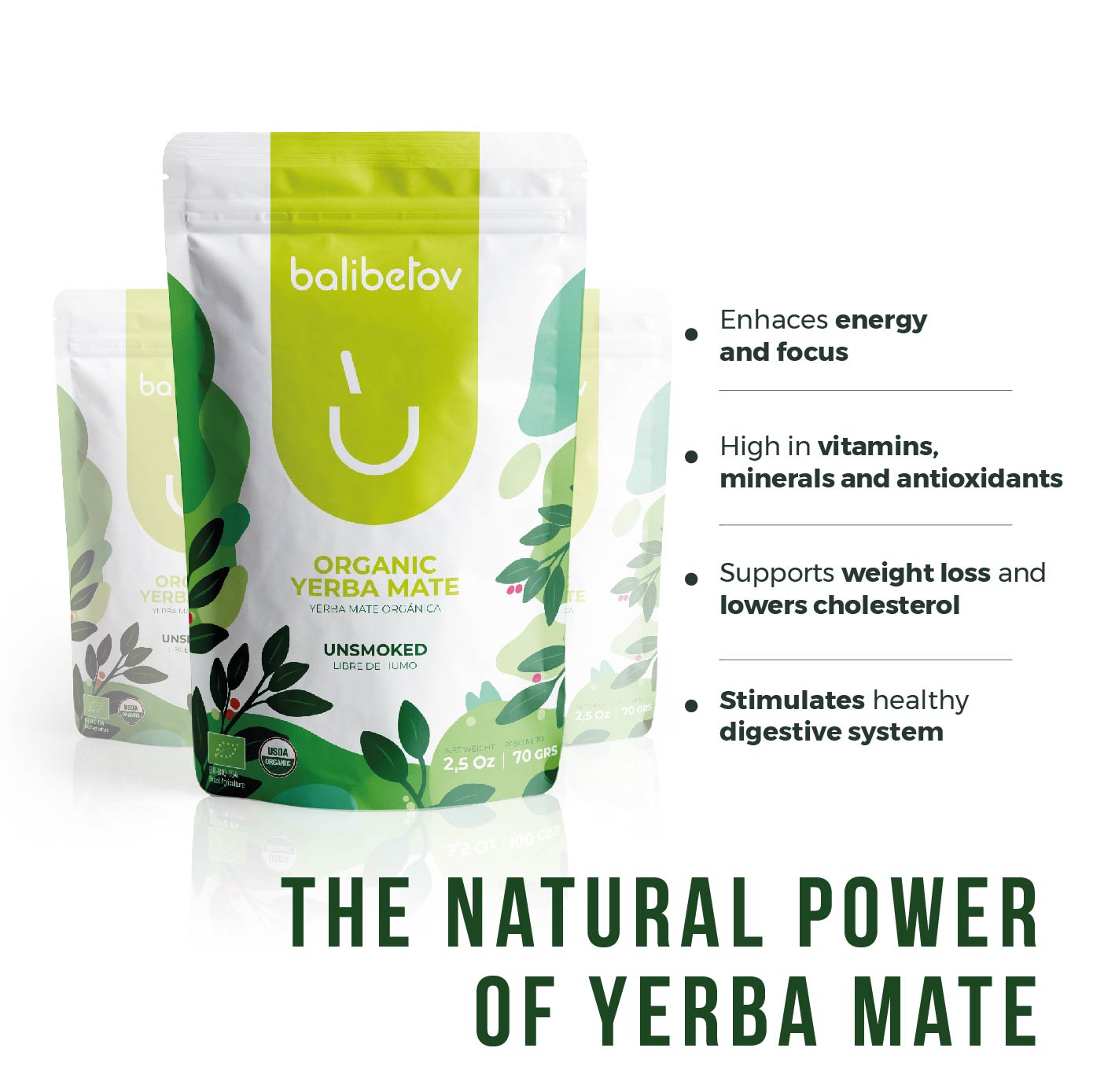 Premium Stainless Steel Yerba Mate Kit - Gray - Pack of 3 Organic Yerba Mate Tea 70g Each Included
