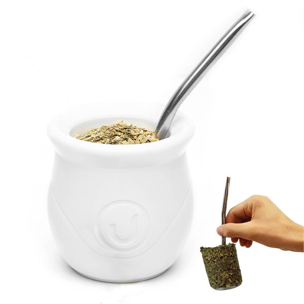 The BaliMate - Innovative Self-Clean Yerba Mate Gourd Set (White)