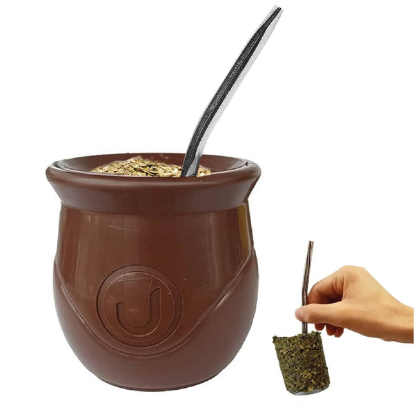 The BaliMate - Innovative Self-Clean Yerba Mate Gourd Set (Brown)