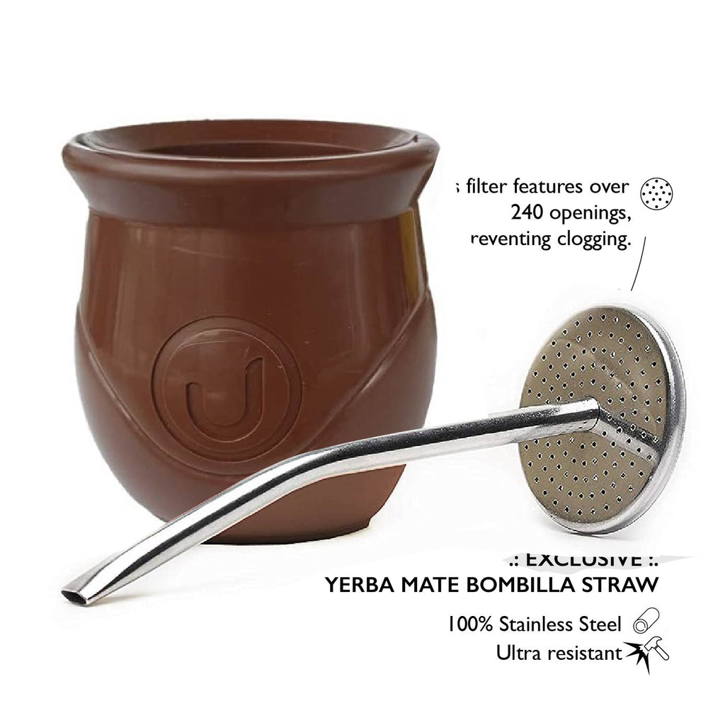 The BaliMate - Innovative Self-Clean Yerba Mate Gourd Set (Brown)