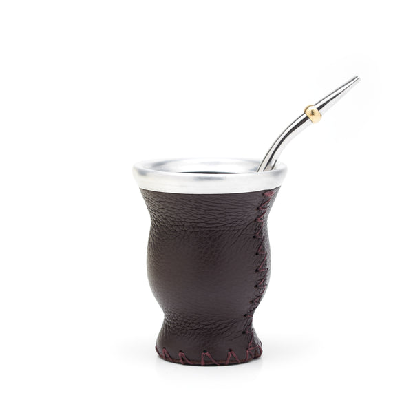 Leather & Glass Yerba Mate Gourd Set (Brown)