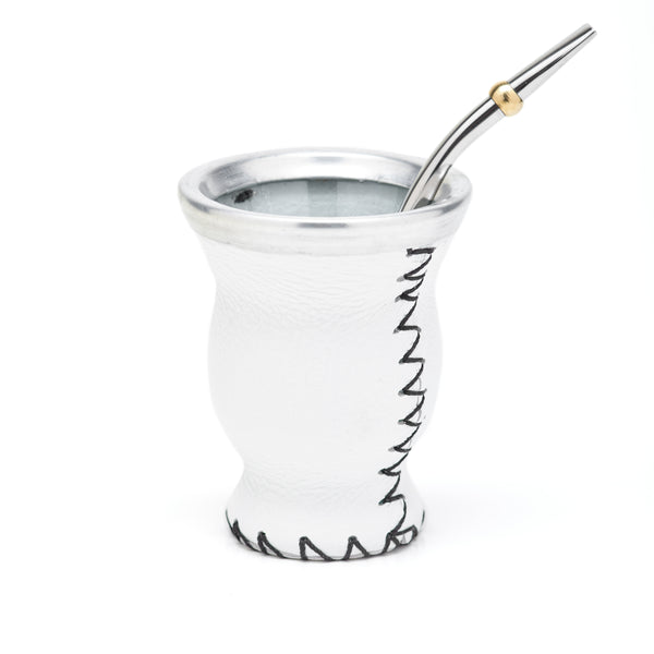 Leather & Glass Yerba Mate Gourd Set (White)
