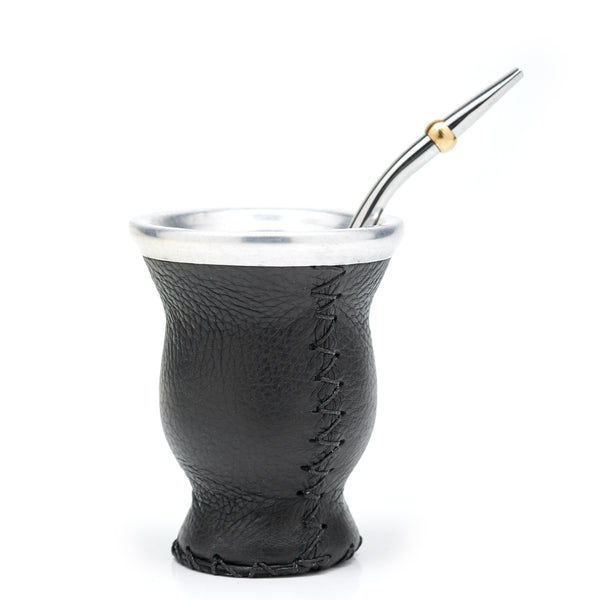 Leather & Glass Yerba Mate Gourd Set (Black)