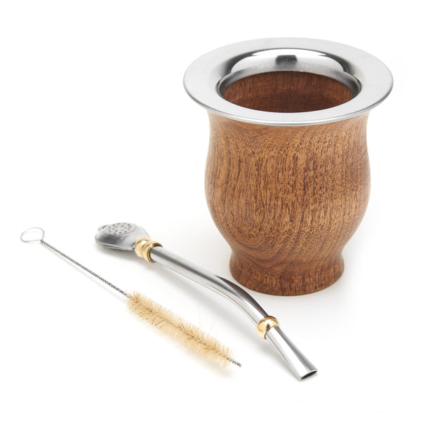 The Camionero Carob Wood Mate Gourd Set (Stainless Steel Rim)