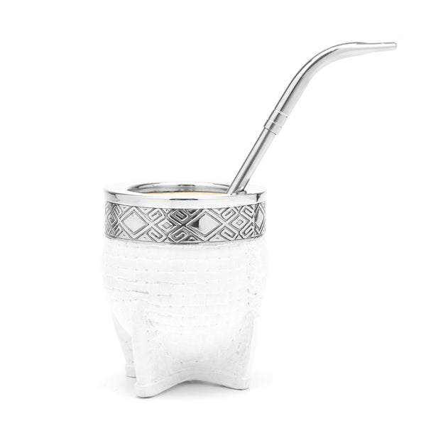 PREMIUM COLLECTION - The Croco Calabash Mate Gourd Set (White)