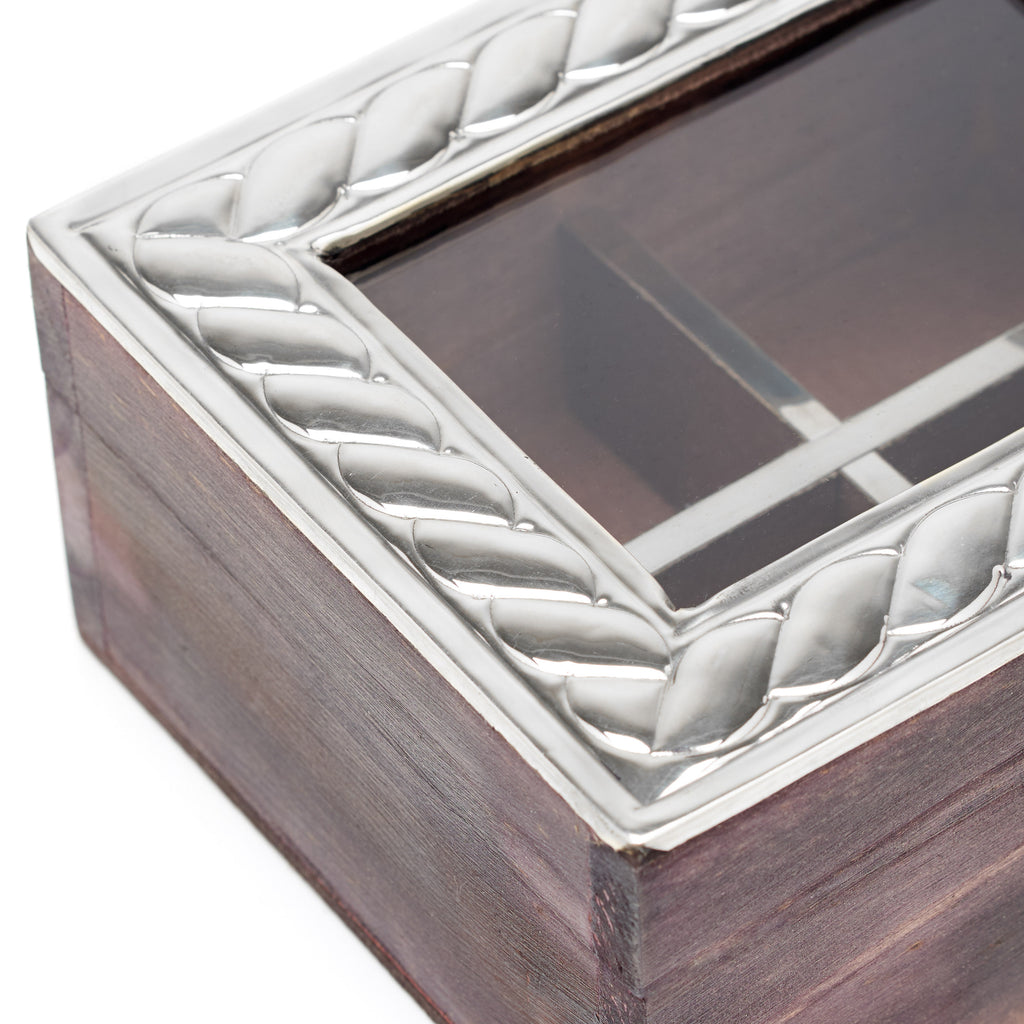 Wooden Tea Box with German Silver details Hand Made in Argentina