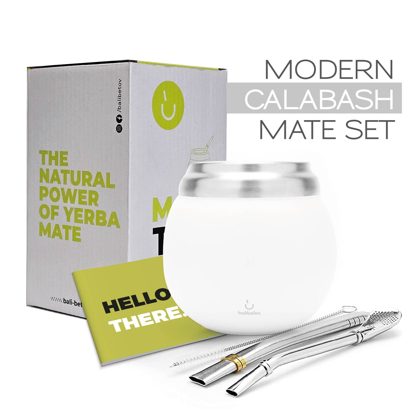 Calabash Stainless Steel Yerba Mate Gourd Set (White)