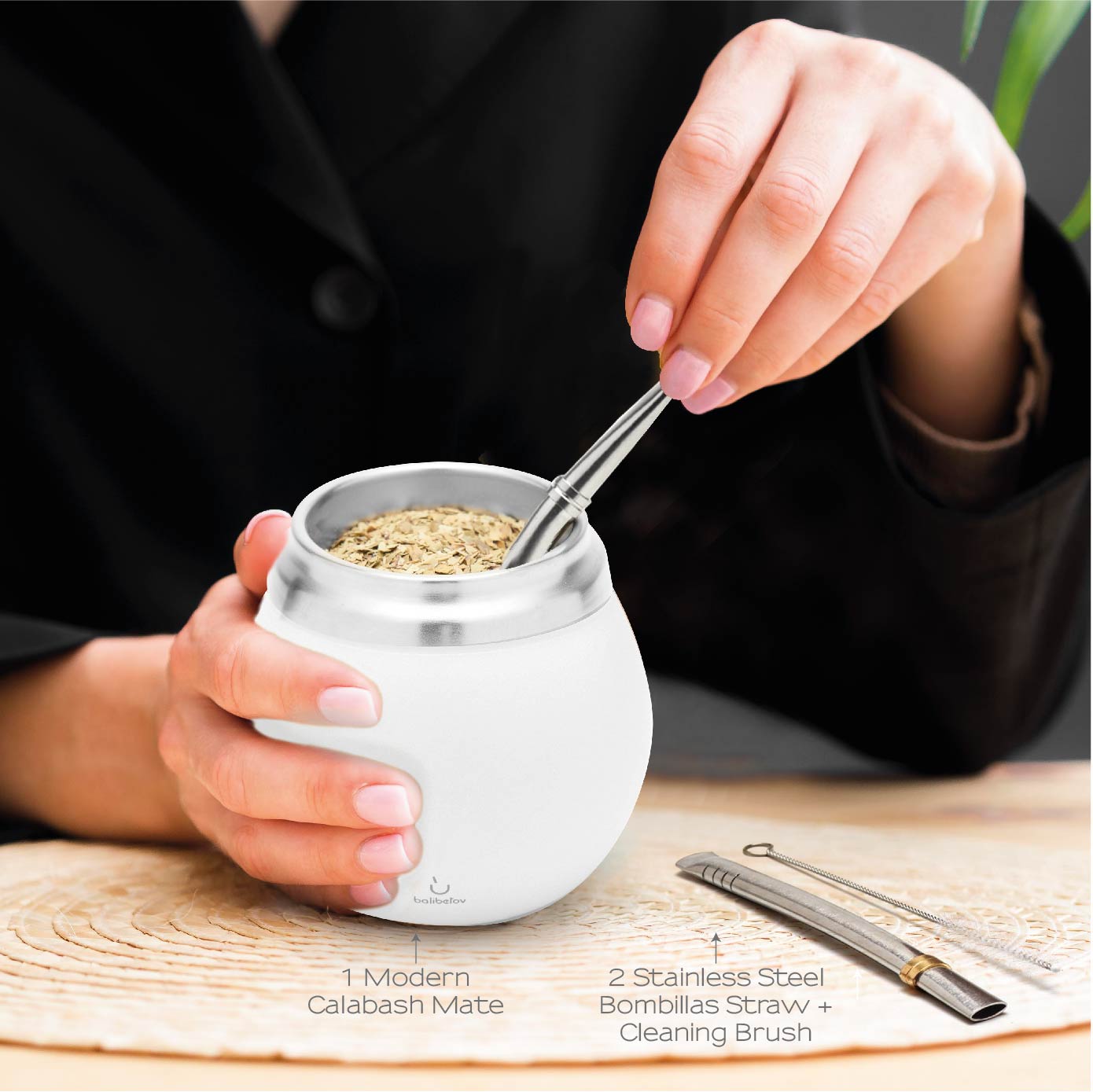 Calabash Stainless Steel Yerba Mate Gourd Set (White)