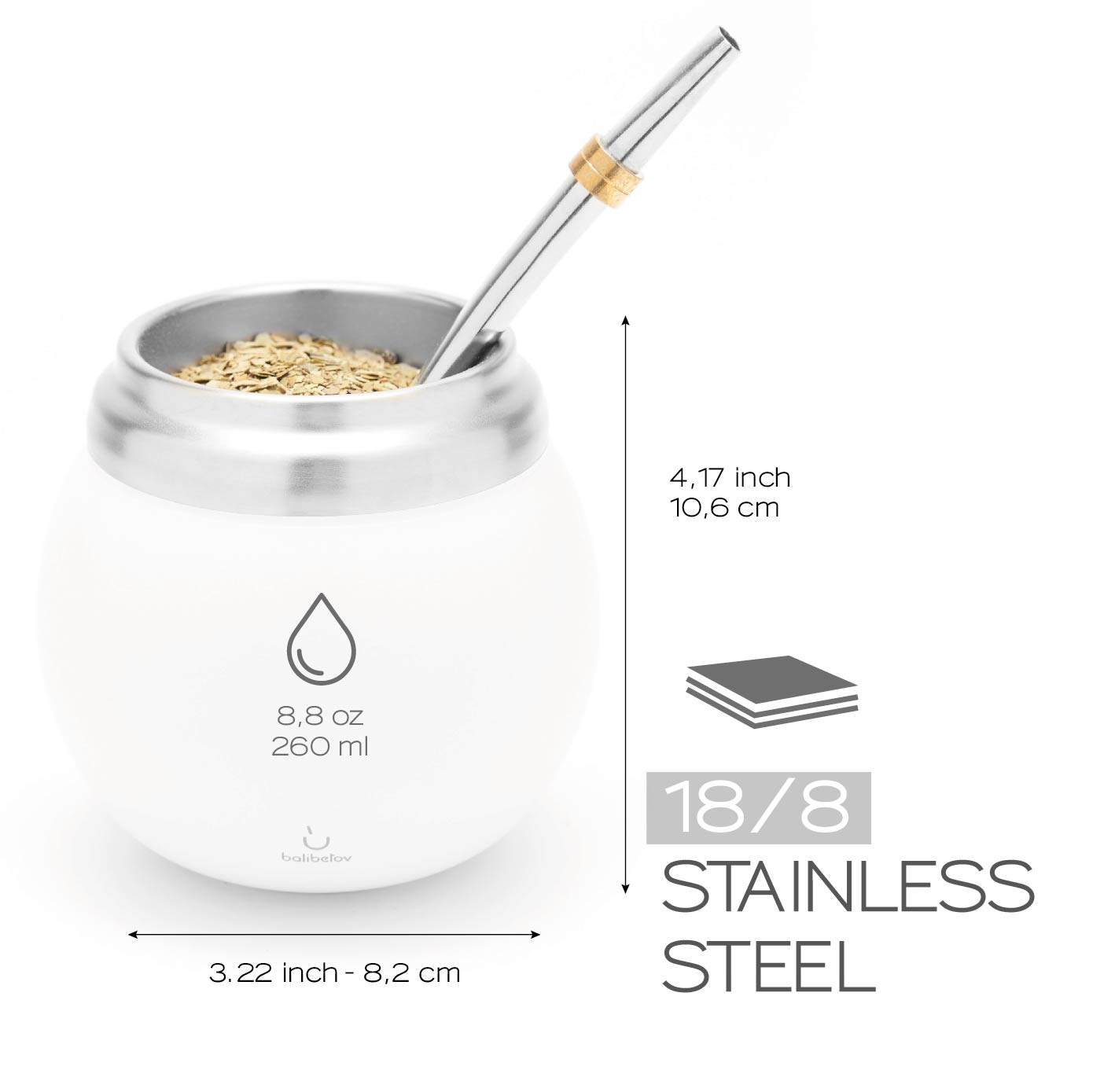 Calabash Stainless Steel Yerba Mate Gourd Set (White)