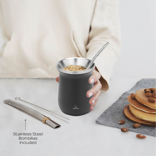 Elegante Stainless Steel Yerba Mate Gourd Set (Black)