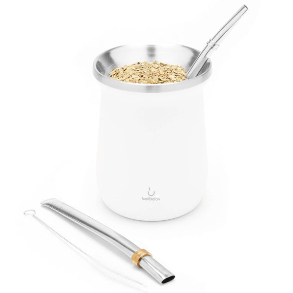 Elegante Stainless Steel Yerba Mate Gourd Set (White)