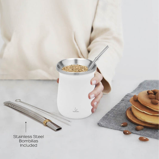 Elegante Stainless Steel Yerba Mate Gourd Set (White)