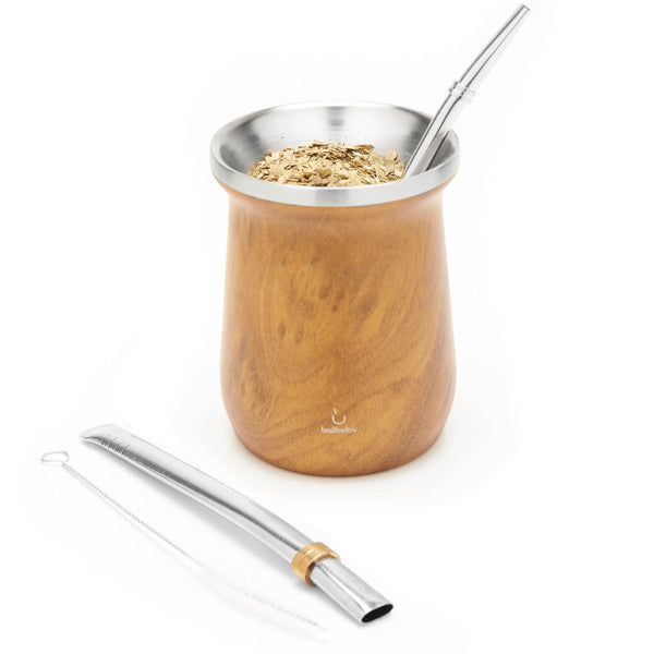 Elegante Stainless Steel Yerba Mate Gourd Set (Wood)