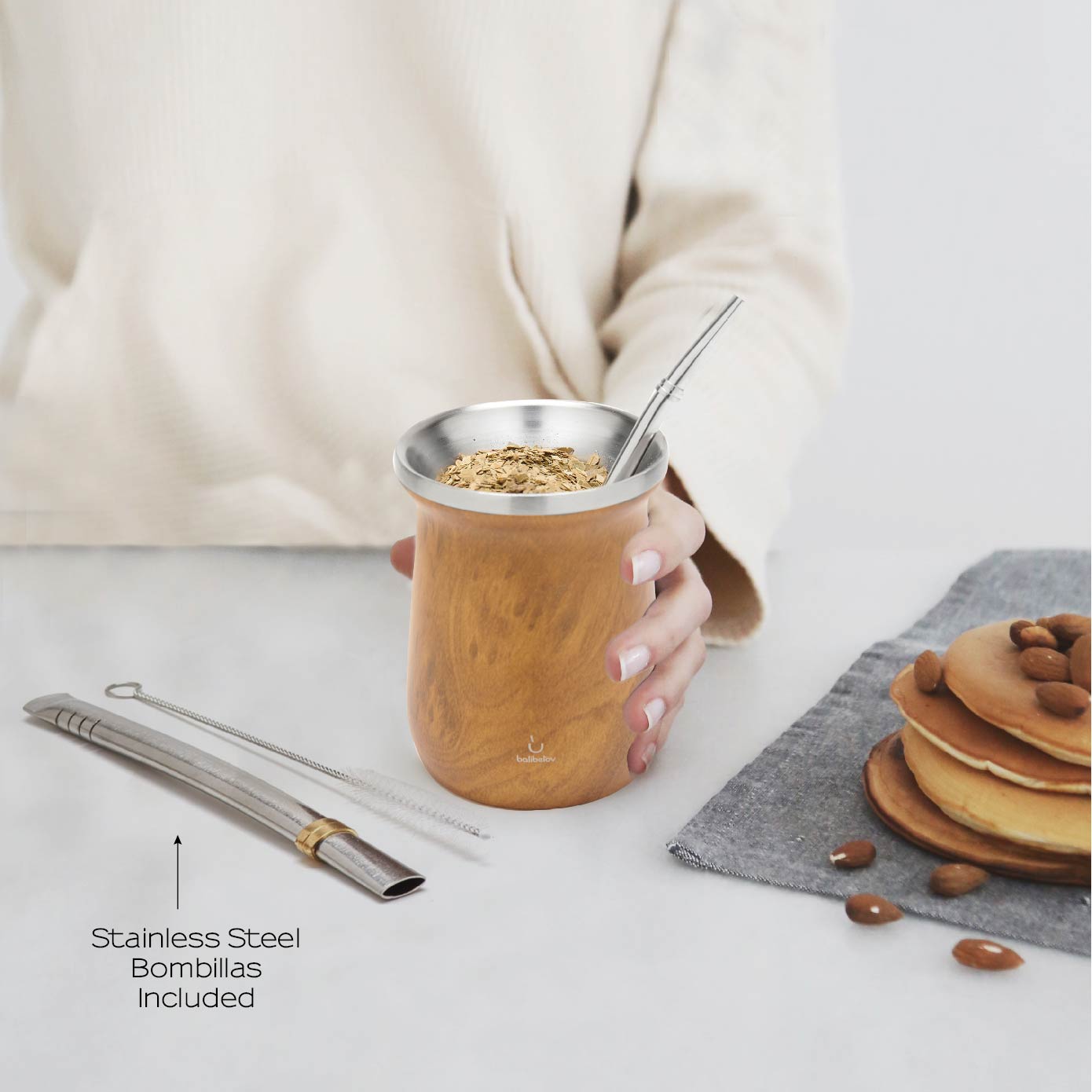 Elegante Stainless Steel Yerba Mate Gourd Set (Wood)