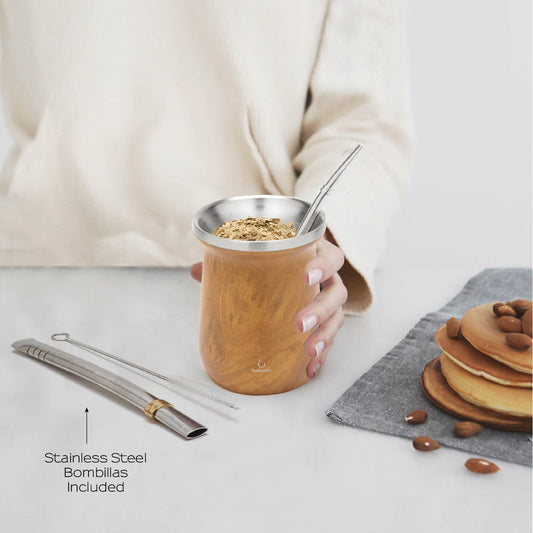 Elegante Stainless Steel Yerba Mate Gourd Set (Wood)