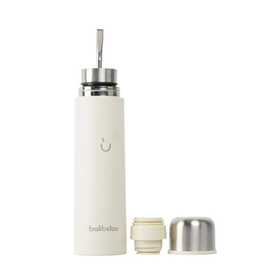 AutoMate Self-Serving Yerba Mate Bottle (25oz) – All-in-One Auto-Cebante Cup, Keeps Water Hot for Hours, No-Spill (Beige)