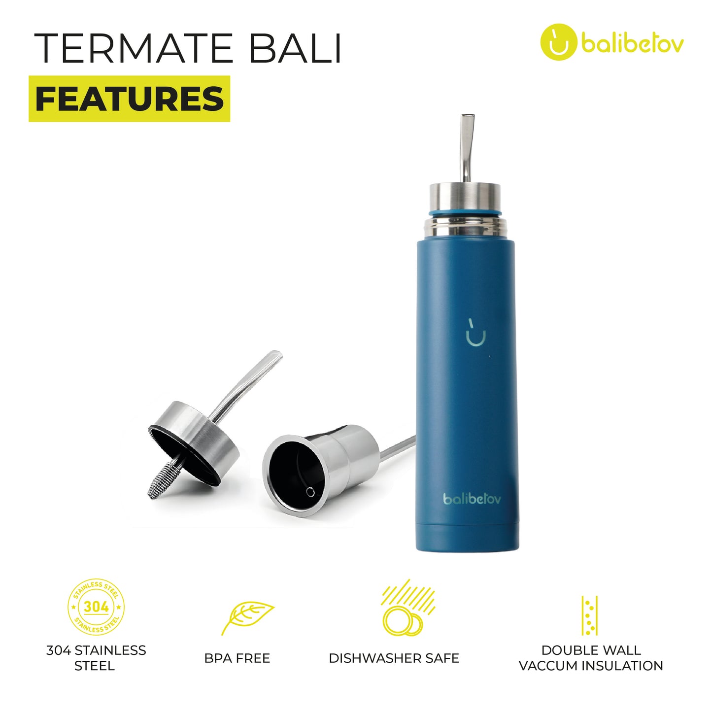 AutoMate Self-Serving Yerba Mate Bottle (25oz) – All-in-One Auto-Cebante Cup, Keeps Water Hot for Hours, No-Spill (Blue)
