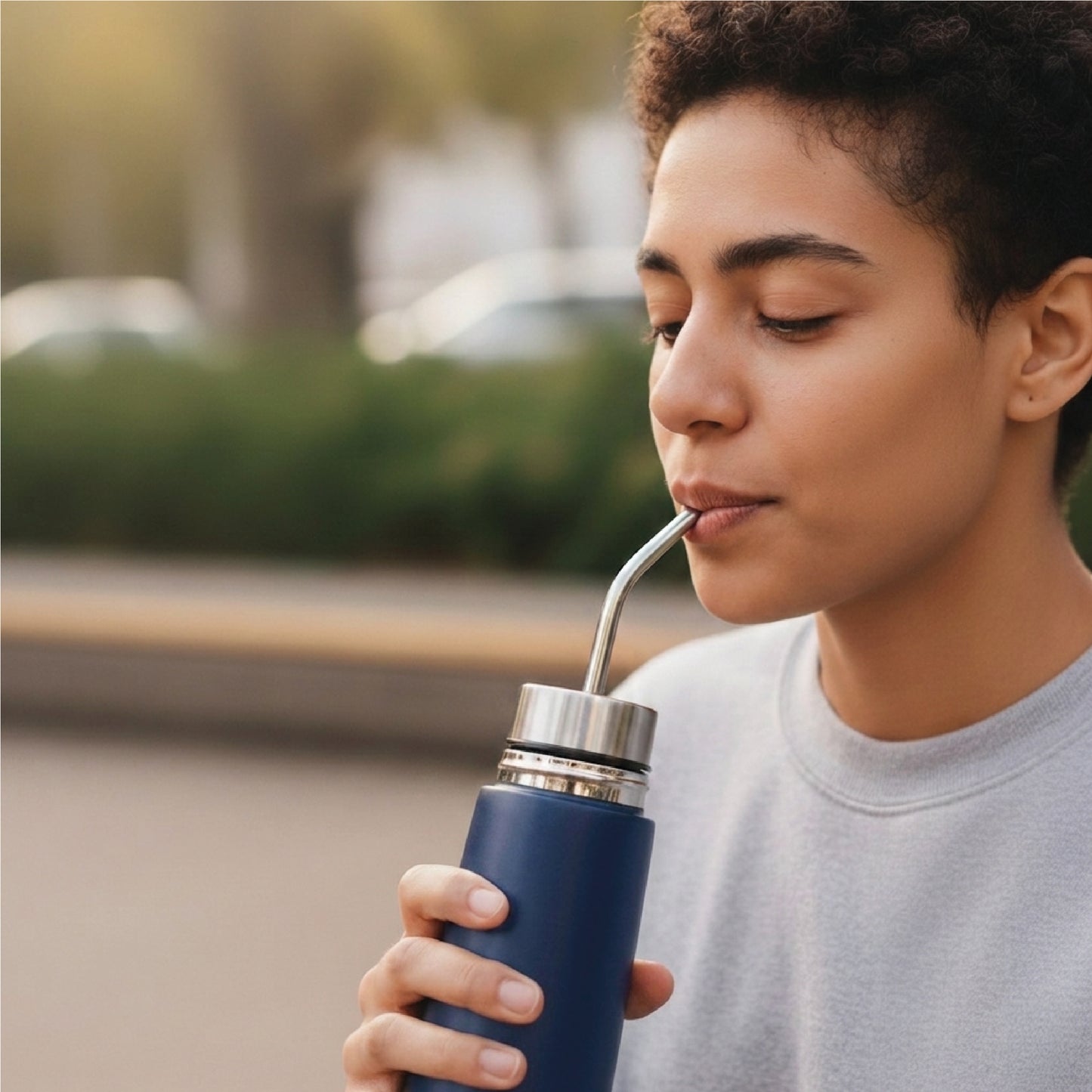 AutoMate Self-Serving Yerba Mate Bottle (25oz) – All-in-One Auto-Cebante Cup, Keeps Water Hot for Hours, No-Spill (Blue)