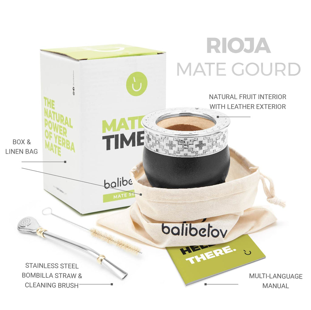 PREMIUM COLLECTION - The Rioja Imperial Calabash Mate Gourd Set with Base (Black)