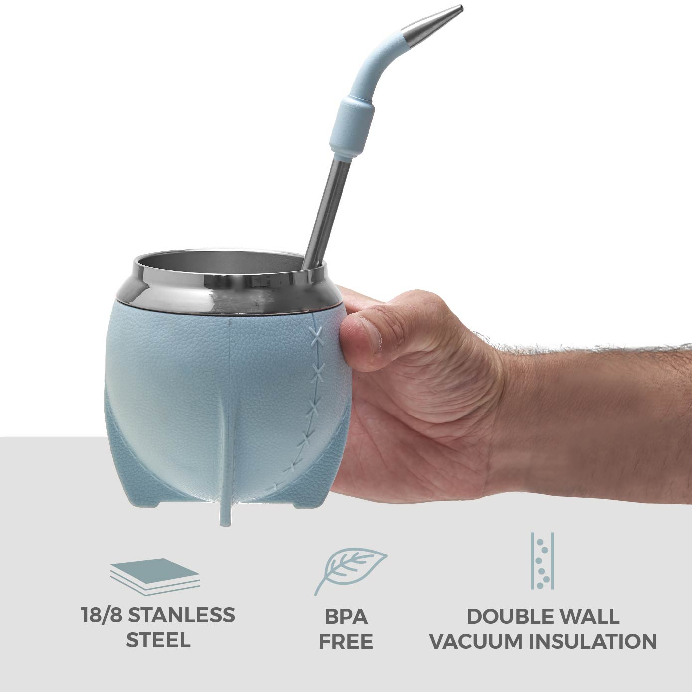 Torpedo Stainless Steel Yerba Mate Gourd Set (Sky Blue)