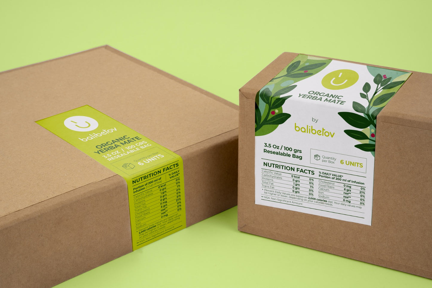 Organic Yerba Mate By Balibetov - Unsmoked 2.5 oz I 70g Bag (Pack of 6 Resealable Bags)