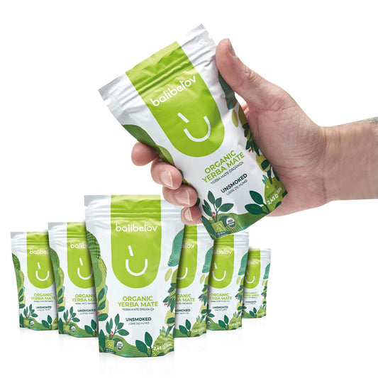 Organic Yerba Mate By Balibetov - Unsmoked 2.5 oz I 70g Bag (Pack of 6 Resealable Bags)