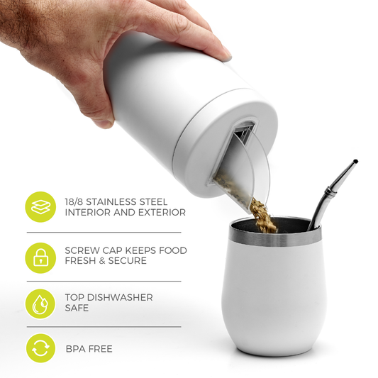 Stainless Steel Yerba Mate Container - Yerbero (White)