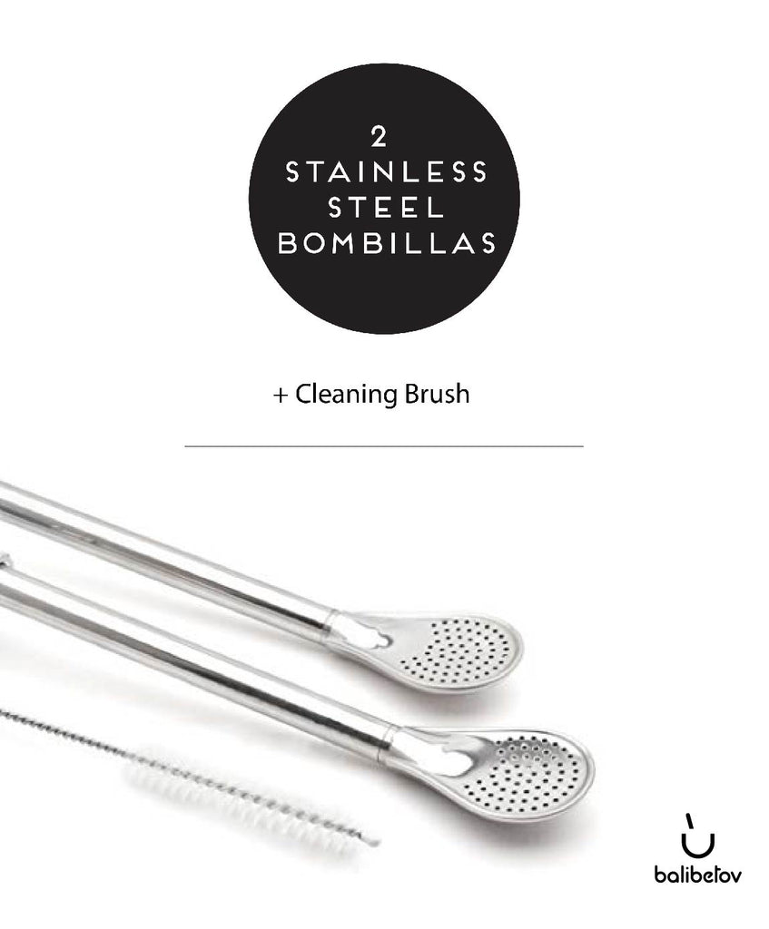 Premium Big Stainless Steel Bombilla Straw  - Set of 2 (White & Blue)
