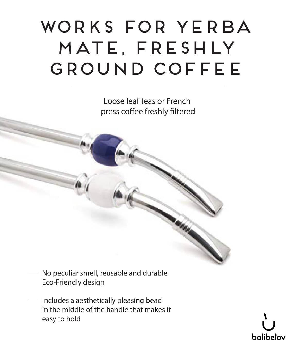 Premium Big Stainless Steel Bombilla Straw  - Set of 2 (White & Blue)