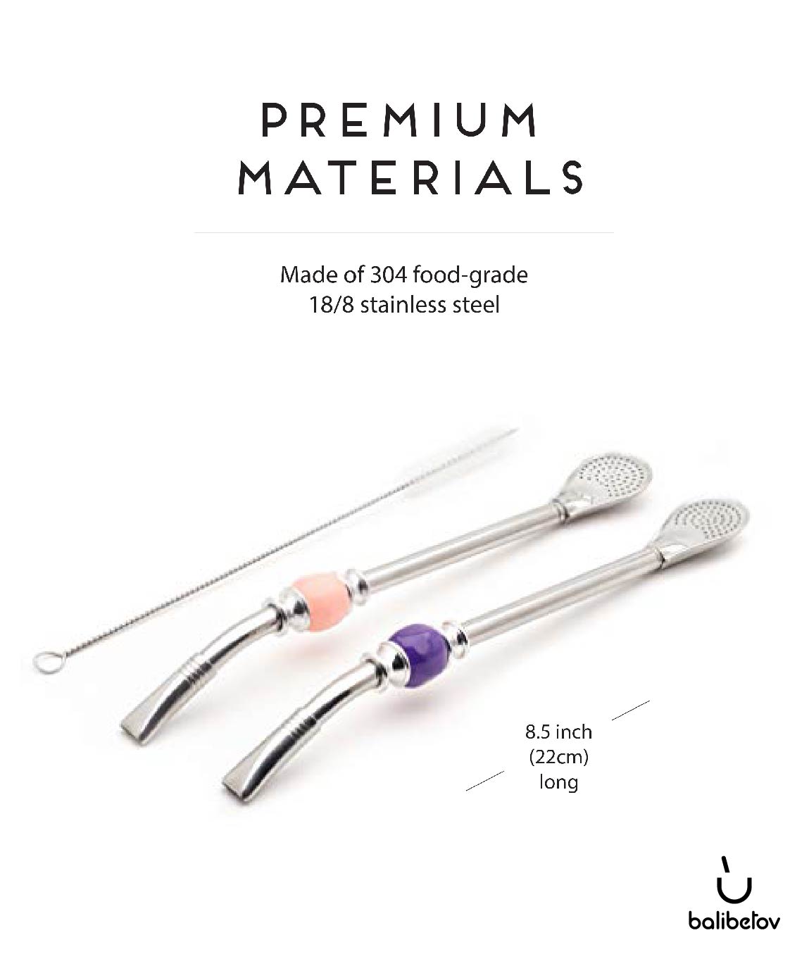 Premium Big Stainless Steel Bombilla Straw  - Set of 2 (Pink & Purple)