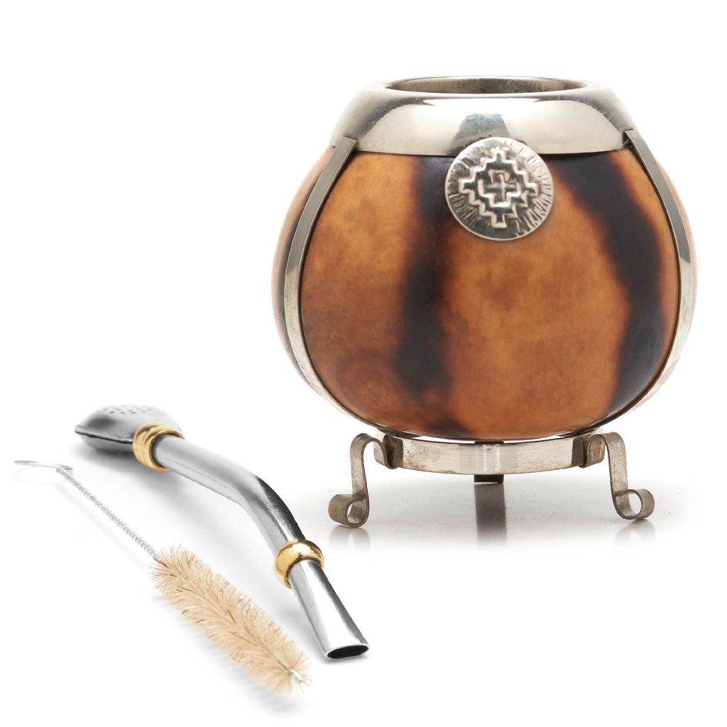 Calebasse Mate Gourd Cup Set With German Silver Trim and Base 