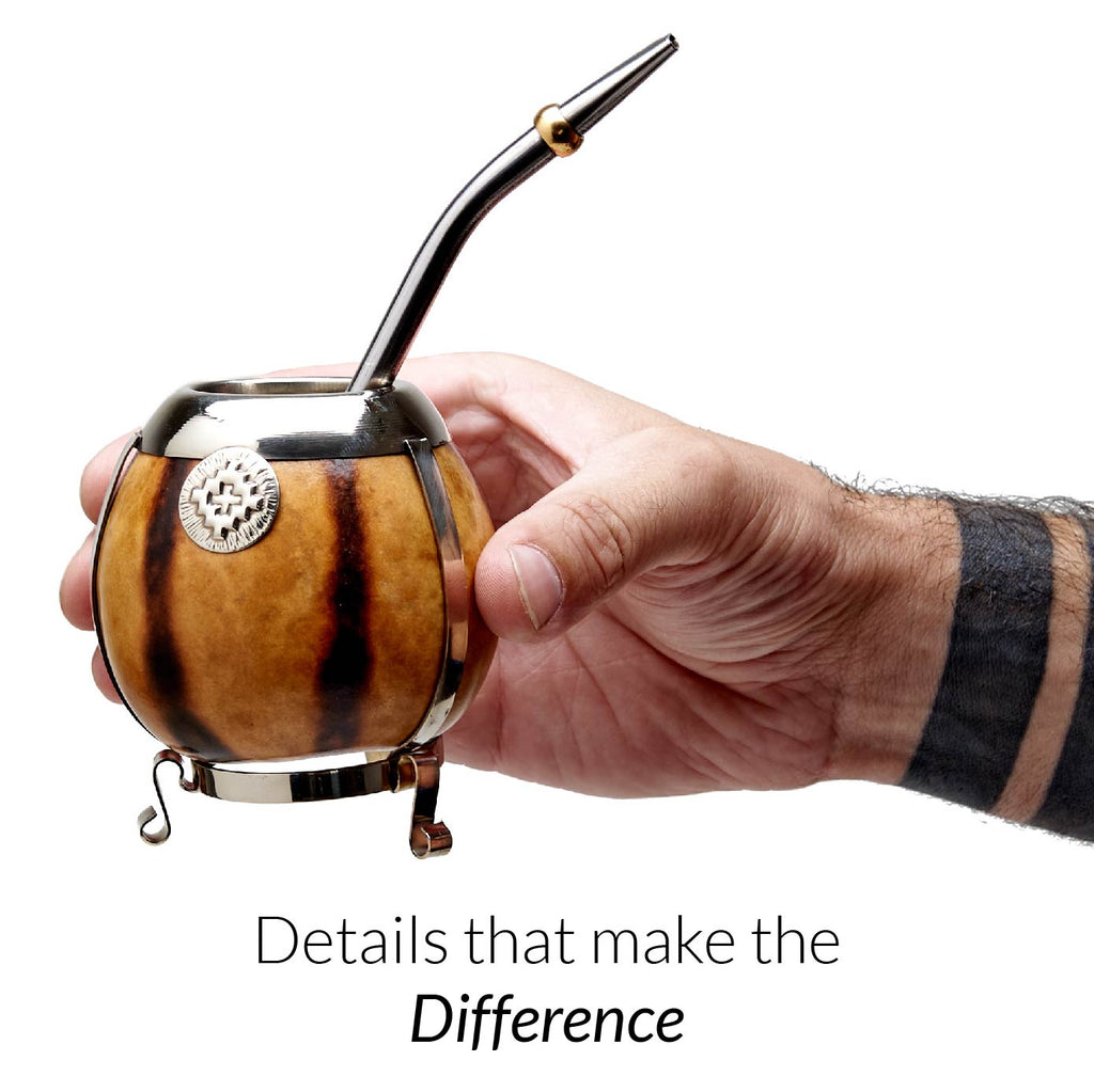 Argentina Imperial Yerba MATE Gourd CUP - German Silver - Leather