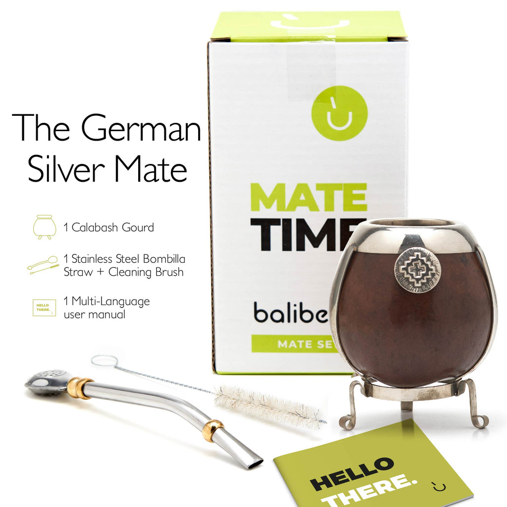 The German Silver Calabash Yerba Mate Gourd Set (Marron foncé)