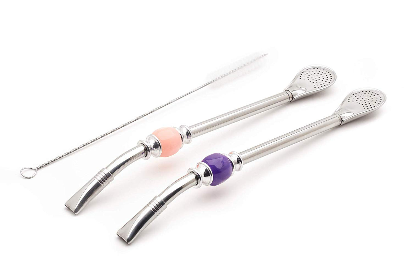 Premium Big Stainless Steel Bombilla Straw  - Set of 2 (Pink & Purple)
