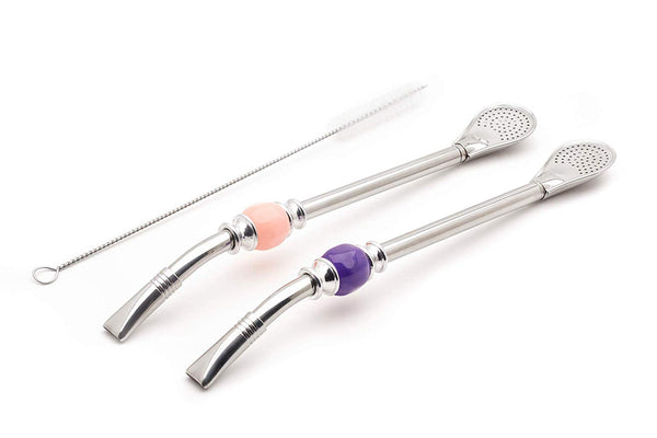 Premium Big Stainless Steel Bombilla Straw  - Set of 2 (Pink & Purple)