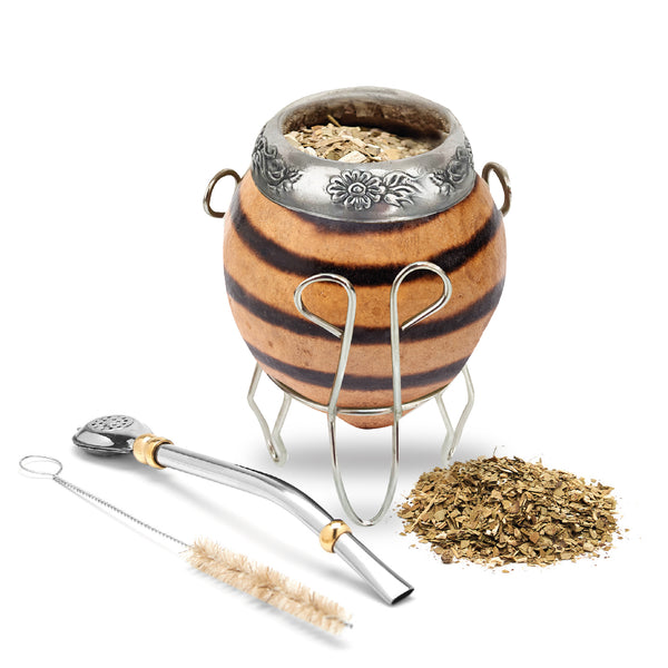 The Traditional Calabash Yerba Mate Gourd Set (Natural 01 with Base)