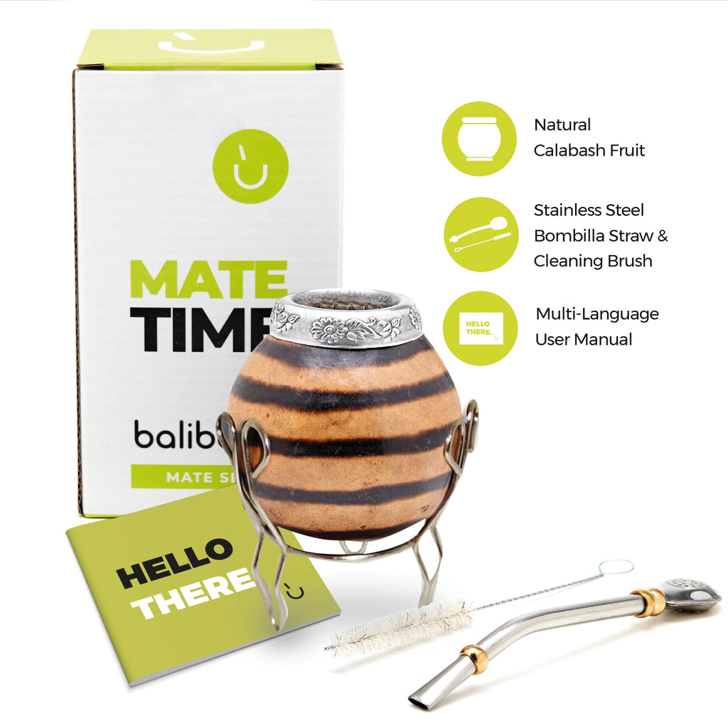 The Traditional Calabash Yerba Mate Gourd Set (Natural 01 with Base)