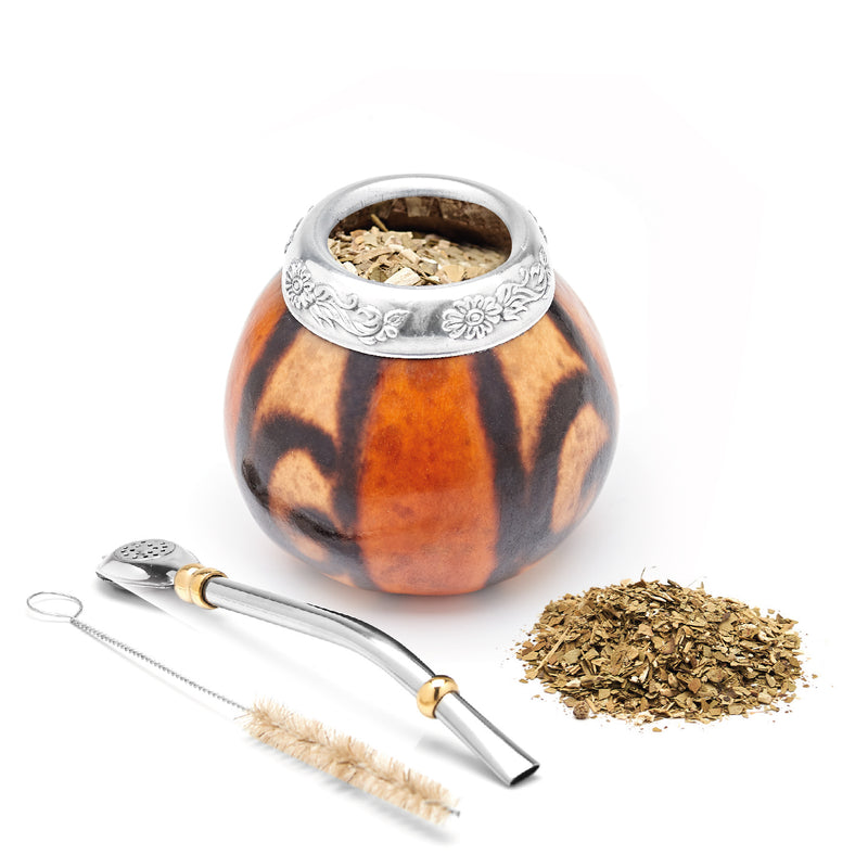 Balibetov Yerba Mate Set - 2 Gourd Cups 100g Loose Yerba Mate Bag Browne Natural Dark Browne Natural - View #5