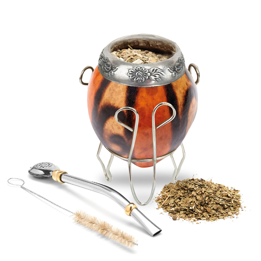 The Traditional Calabash Yerba Mate Gourd Set (Natural 02 with Base)
