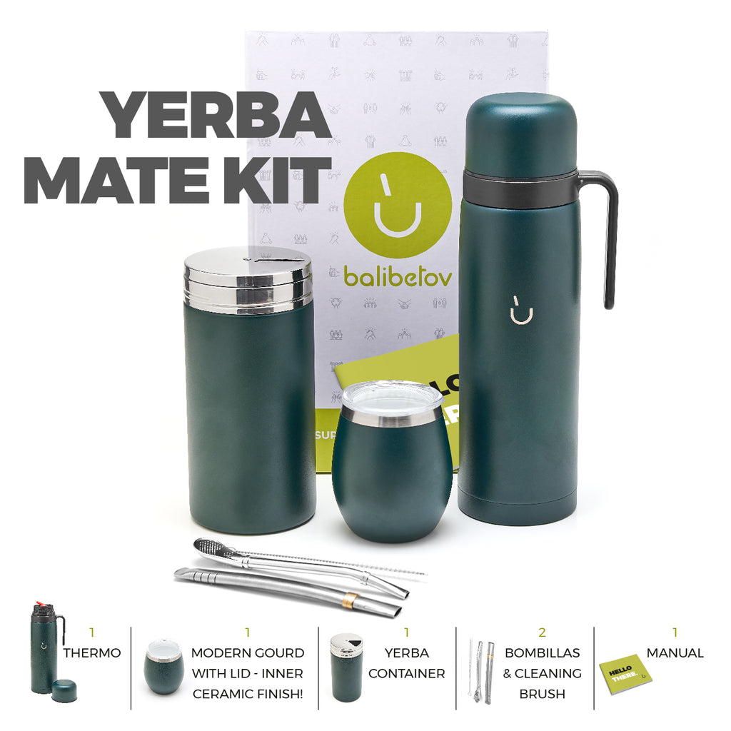 Kit Yerba Mate en acier inoxydable supérieur (vert)