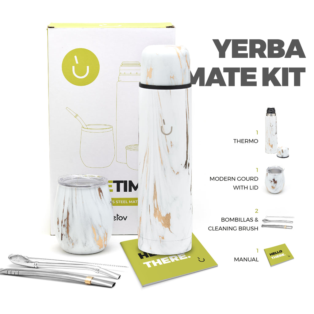 Kit Yerba Mate Premium en Acier Inoxydable (Marbre Doré)
