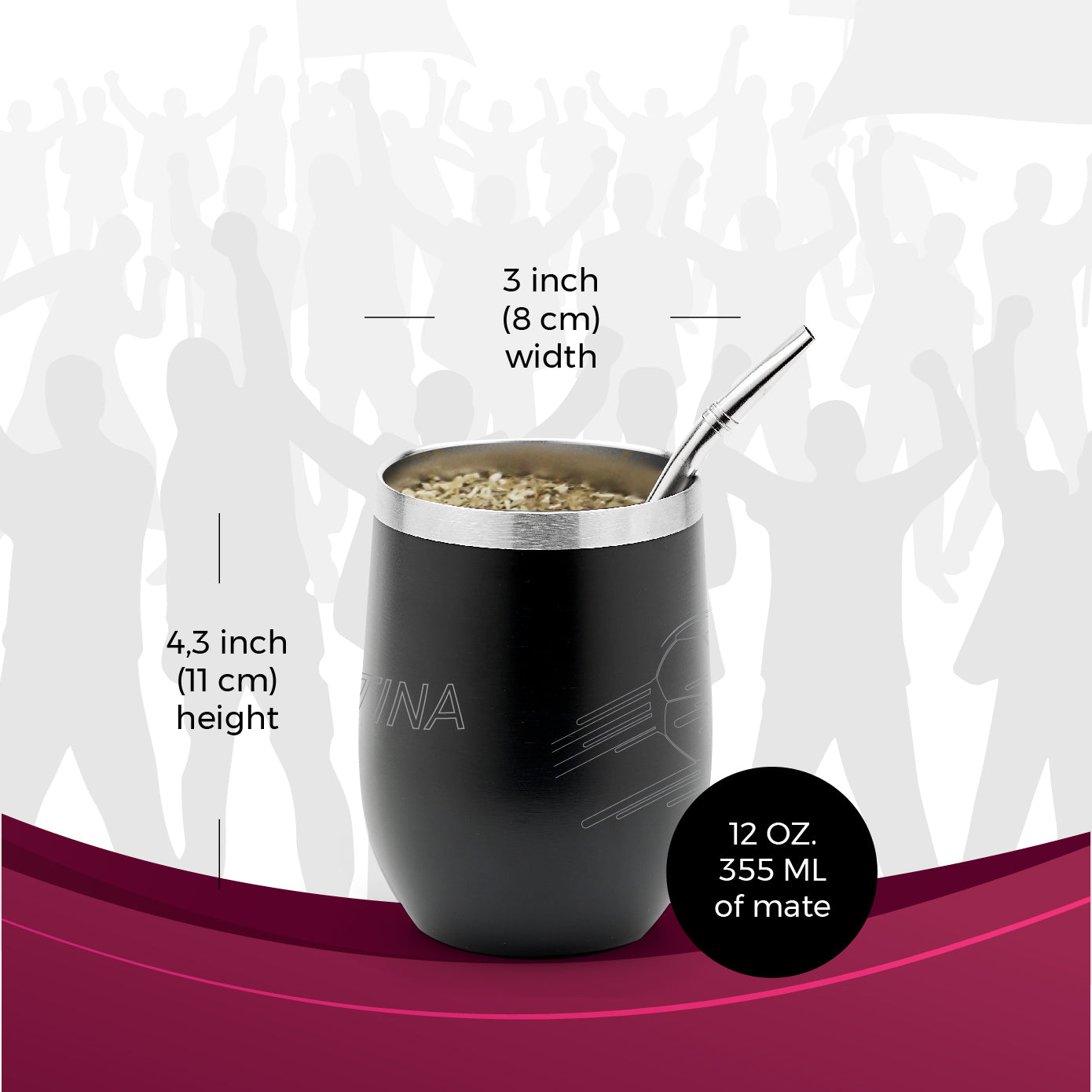 Limited Edition World Cup Qatar 2022 Premium Stainless Steel Yerba Mate Gourd Set (Black, 8oz)