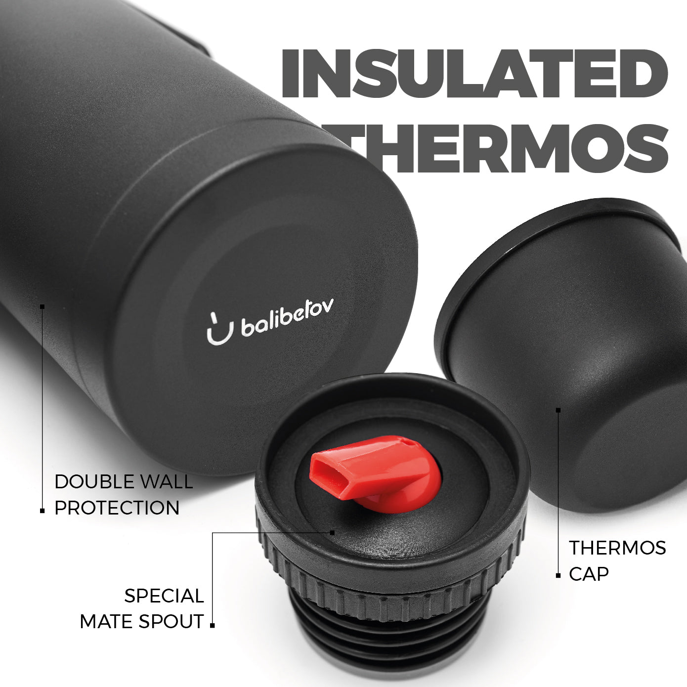 Stainless Steel Thermos - Mate Spout (Black)