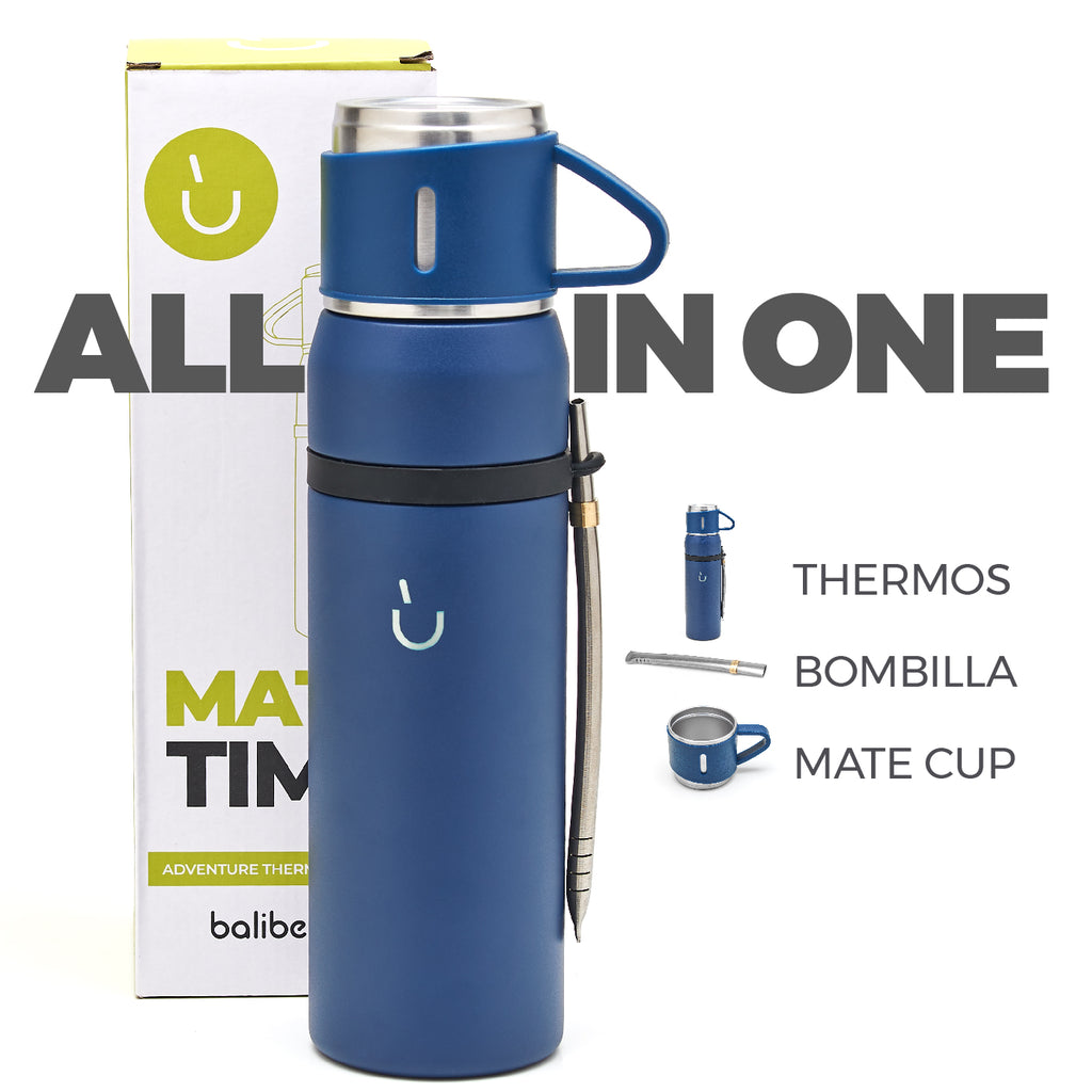 Edelstahl-Abenteuer-Thermoskanne – Mate-Cup-Kappe und Bombilla inklusive (Blau)