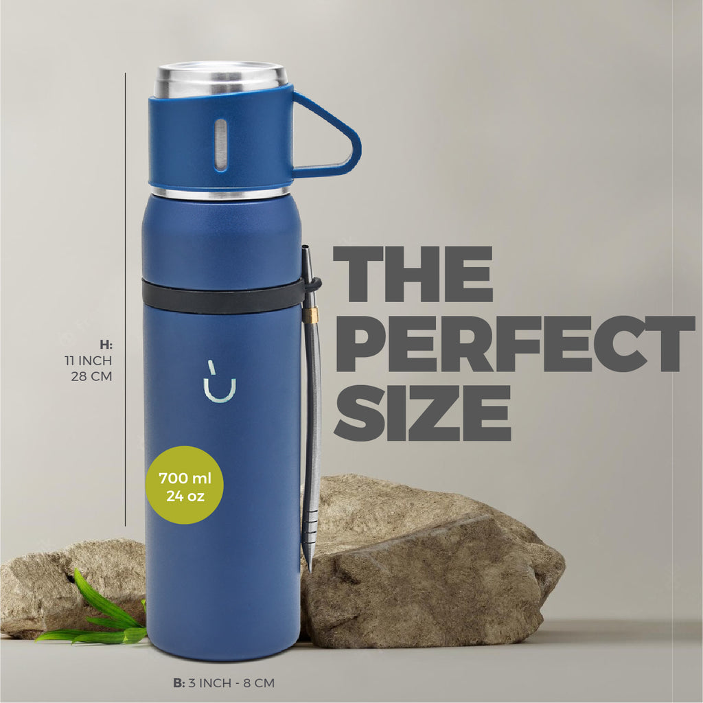 Stainless Steel Adventure Thermos - Mate Cup Cap & Bombilla Included (Blue)