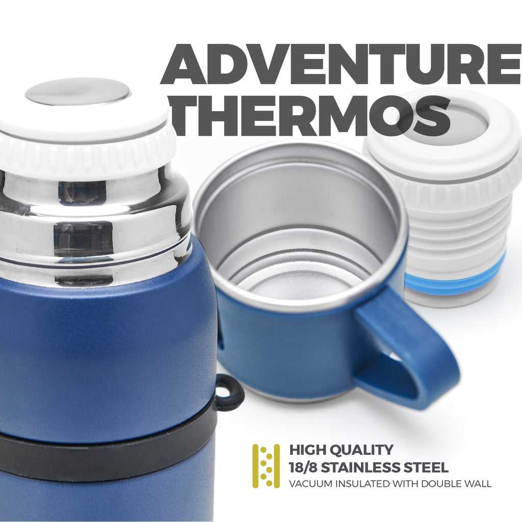 Stainless Steel Adventure Thermos - Mate Cup Cap & Bombilla Included (Blue)