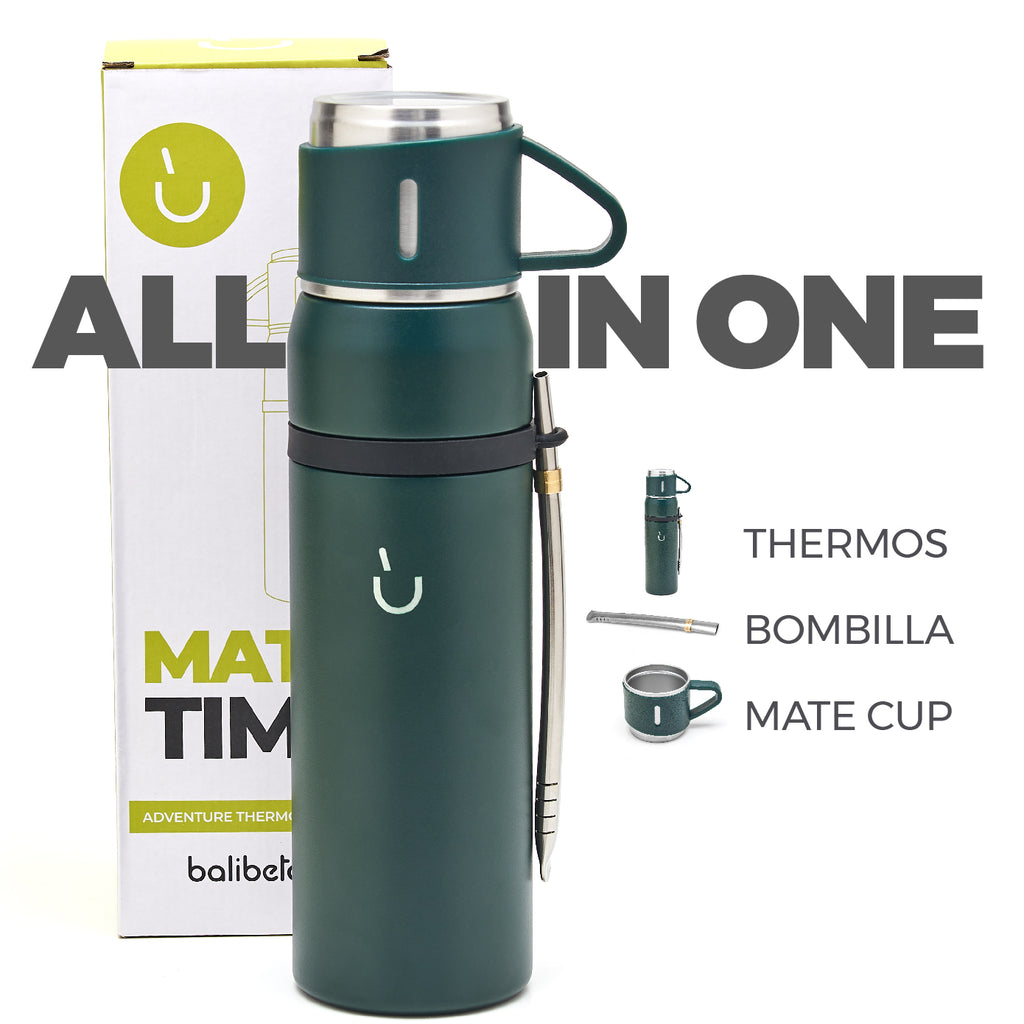 Abenteuer-Thermoskanne aus Edelstahl – Mate-Cup-Kappe und Bombilla inklusive (grün)