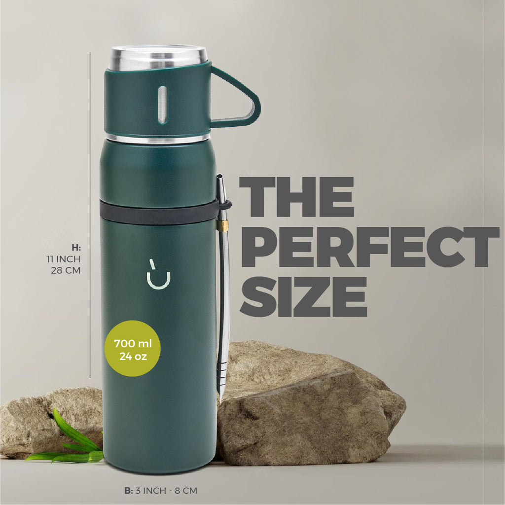 Stainless Steel Adventure Thermos - Mate Cup Cap & Bombilla Included (Green)